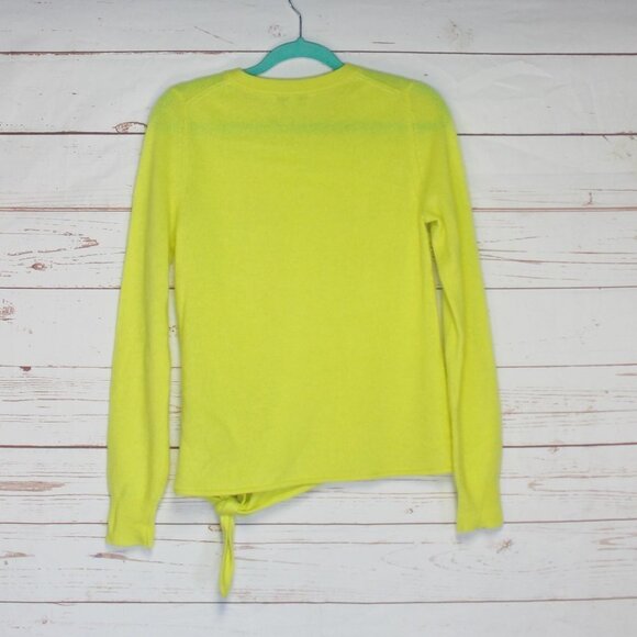 White + Warren Yellow 100% Cashmere Front Tie Sweater Small Crewneck - Picture 6 of 8
